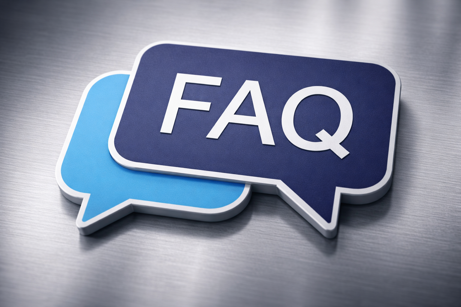FAQ speech bubbles on metal surface_hero